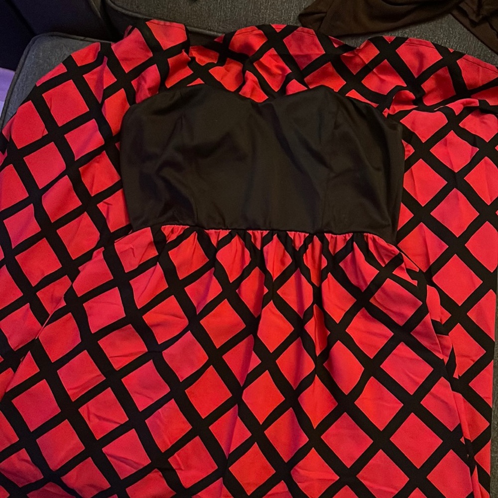 Strapless black and red maxi dress